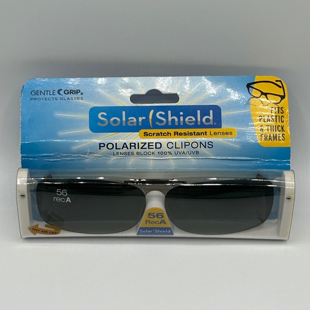 Solar Shield Polarized Stretch Clipon Sunglasses Lens 56 Rec A Gray NEW Case Inc